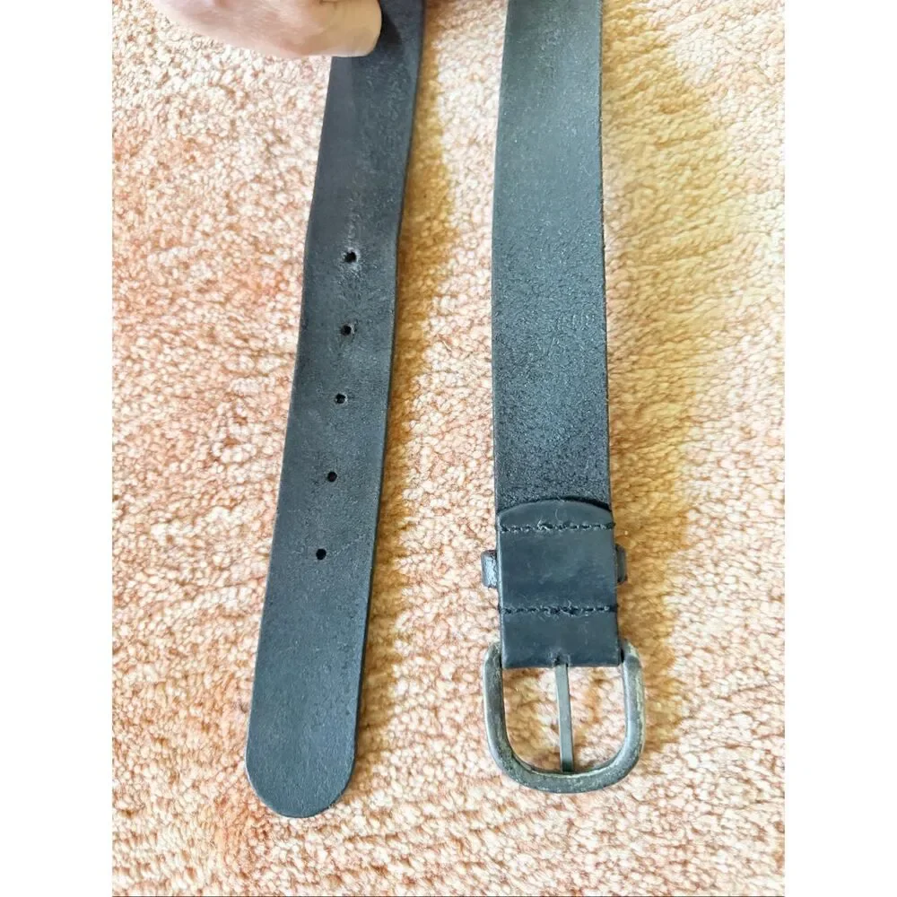 Unbranded Genuine Leather Black Belt Antique Silver Buckle Casual Minimalist 36